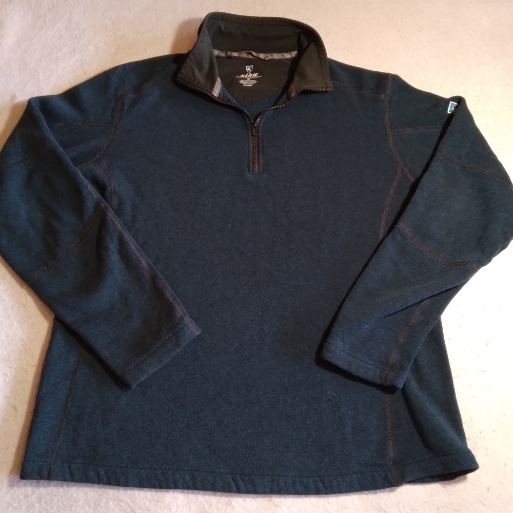 KUHL Revel 1/4 Zip Pullover Mens Medium Blue Teal Fleece Sweater 3007